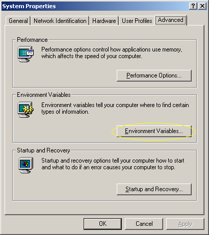 Finding Environment Variables (Windows 2000)