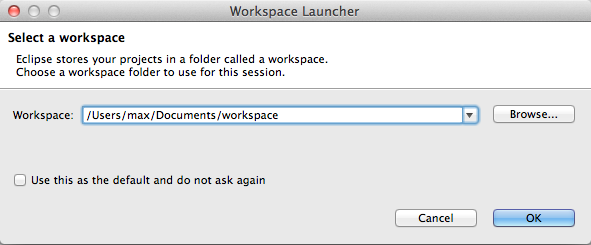 Eclipse asking for workspace